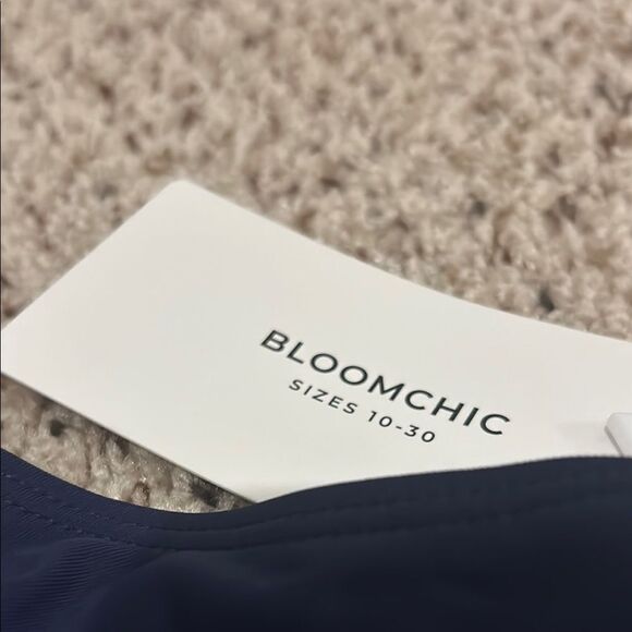 NWT BloomChic Blue One Piece Swimsuit with V-Neck and Textured Design - Picture 2 of 11